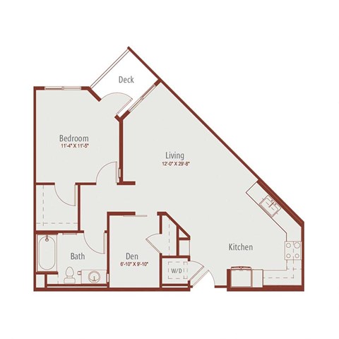 Floor plan for 1 bed, 1 bath, 837 sqft